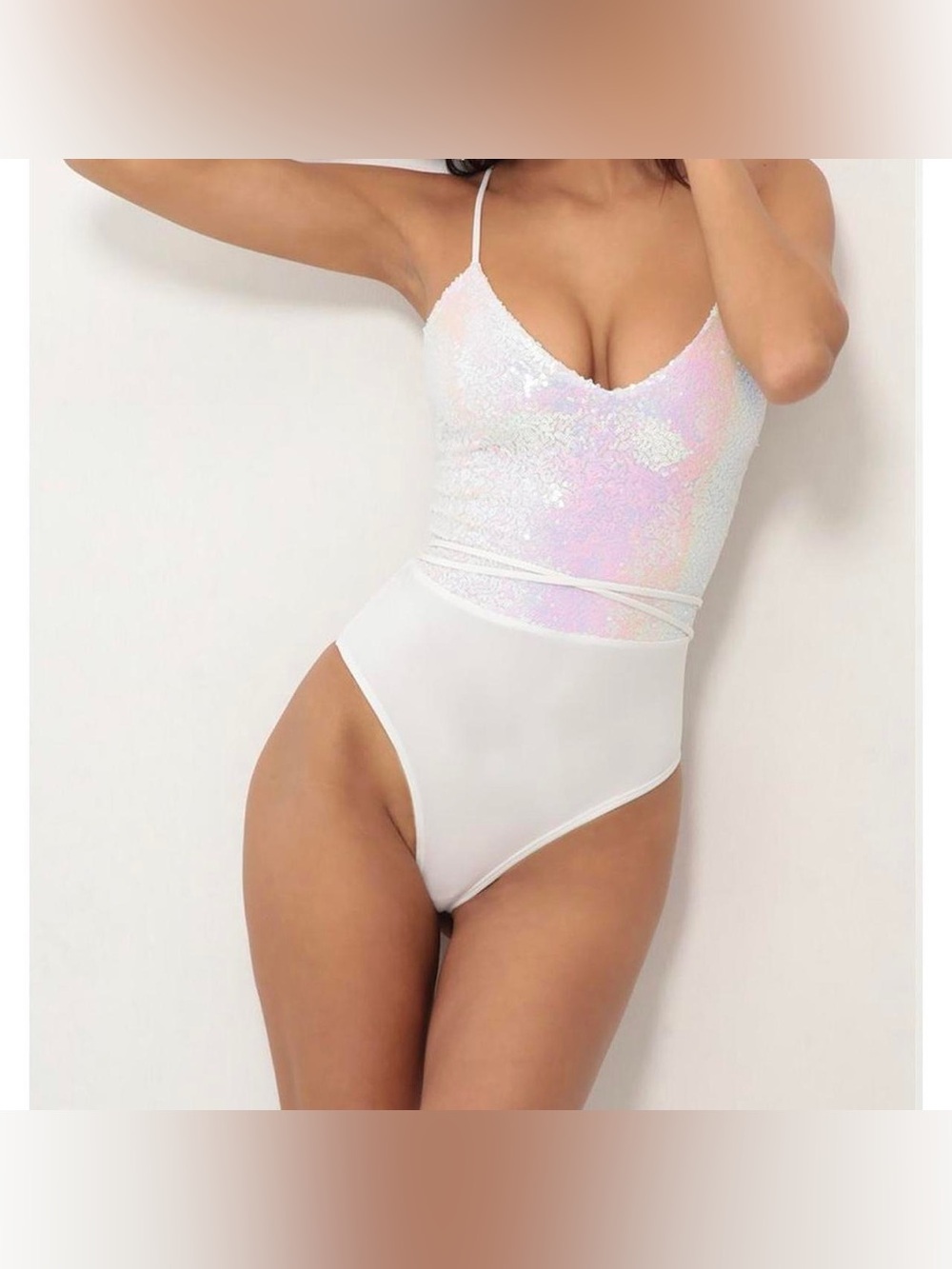 Lucy in the sky Iridescent White Sequin Bodysuit
